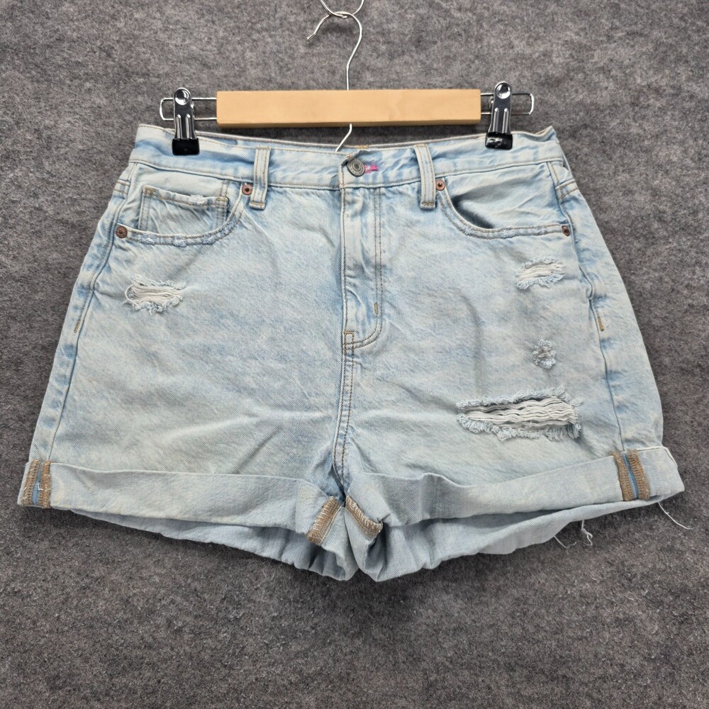 American Eagle Mom Shorts Womens 4 Distressed Blue Denim Rainbow